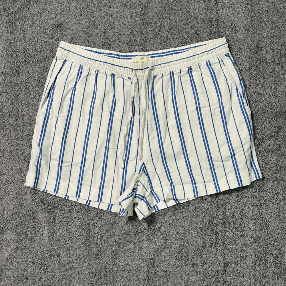 H&M Women Blue White Striped Linen Blend Drawstring Shorts Size M 1058340 5